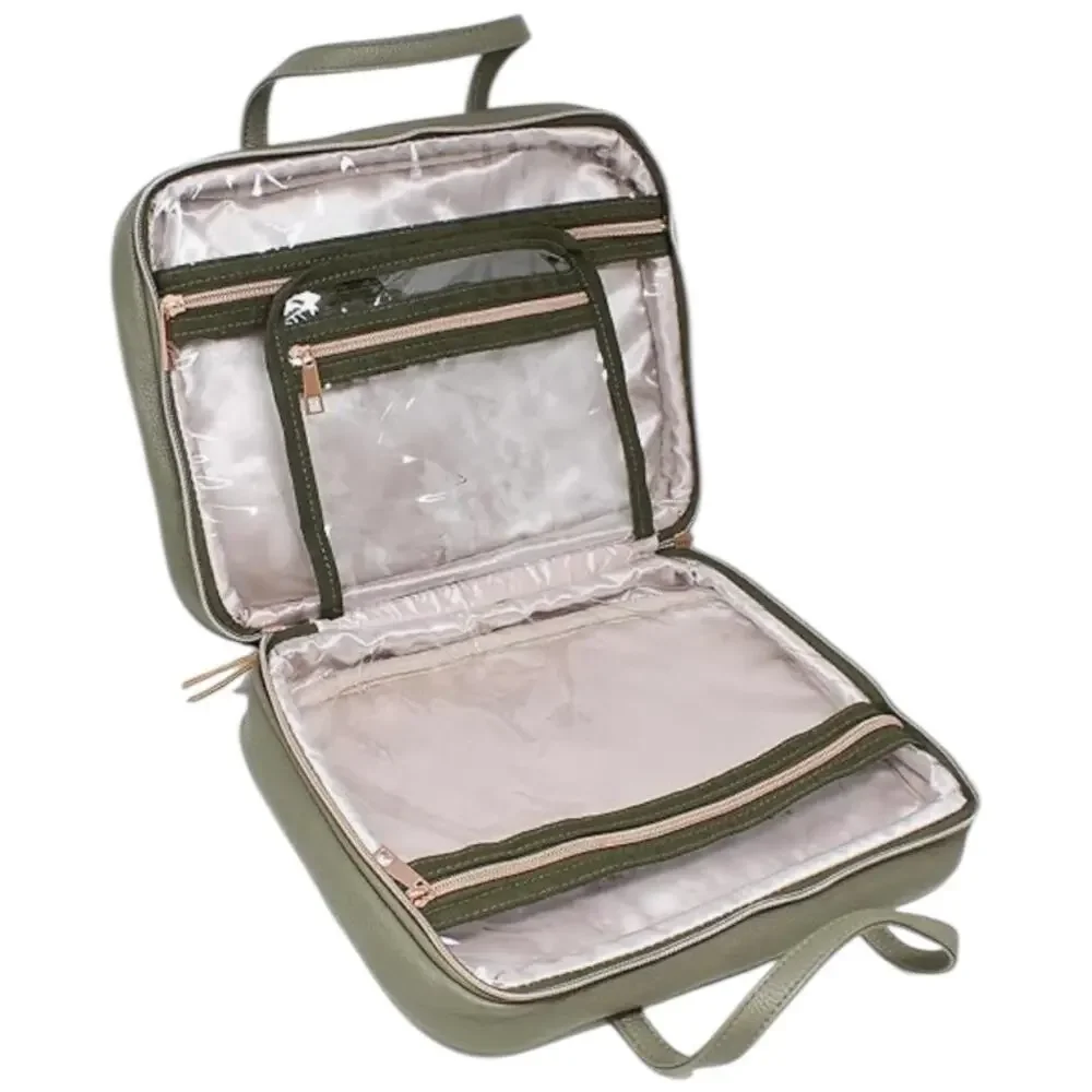 Ms Lovely quilted olive green satin lined toiletry travel bag rose gold zip NWT
